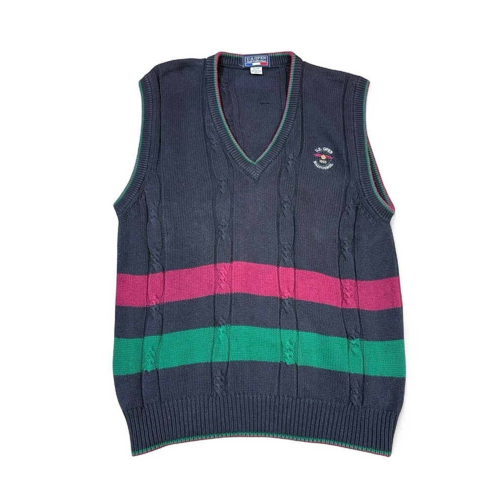 U.S. Open Golf Collection Sweater Vest Mens L Navy 1993 Baltusrol Cable Knit Vtg